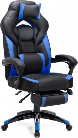 Scaun de gaming cu recliner, piele ecologica, negru / albastru, Songmics - Img 1