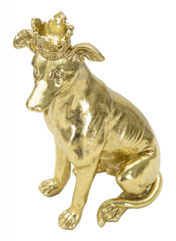 Sculptura caine auriu din polirasina, 20x12,5x33 cm, Crowned Dog Mauro Ferretti - Img 3
