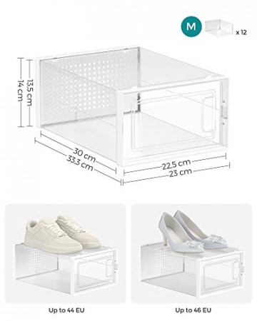Set 12 cutii pentru depozitare incaltaminte, polipropilena, alb / transparent, Songmics - Img 5