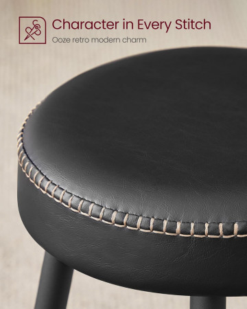 Set 2 scaune bar, Ø 33 cm, piele ecologica / metal, negru, Vasagle - Img 8