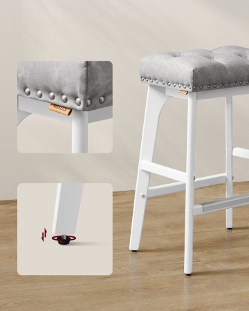 Set 2 scaune de bar, 44 x 32 x 66 cm, metal / piele ecologica, alb / gri, Vasagle - Img 5