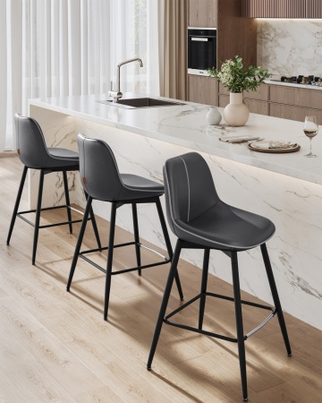 Set 2 scaune de bar, 50 x 49,5 x 87,5 cm, metal / piele ecologica, negru, Vasagle - Img 2