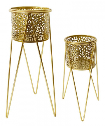 Set 2 suporturi de ghivece aurii din metal, 21x20x46 cm / 18x18x32 cm , Glod Mauro Ferreti