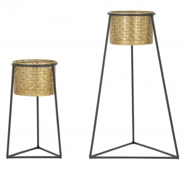 Set 2 suporturi de ghivece aurii din metal, 43x36x70 cm / 27x23x45 cm, Glax Mauro Ferreti - Img 2
