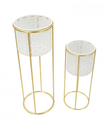Set 2 suporturi pentru ghivece, alb / auriu, metal, Ø 17 cm / Ø 14 cm, Whity Mauro Ferreti - Img 3
