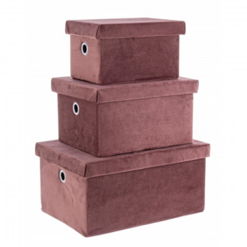 Set 3 cutii cu capac pentru depozitare, Velvet Pink, pliabile, 36x26x18 cm, otel/catifea - Img 2