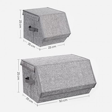 Set 3 cutii depozitare cu capac, textil / metal, gri, Songmics - Img 7