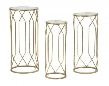 Set 3 masute auxiliare aurii din metal, ∅ 32 - ∅ 28 - ∅ 23 cm, Tunisi Tris Mauro Ferretti