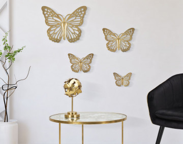 Set 4 decoratiuni de perete aurii din metal, Butterflies Mauro Ferretti - Img 6