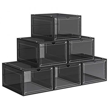Set 6 cutii pentru depozitare incaltaminte, polipropilena, negru, Songmics - Img 1