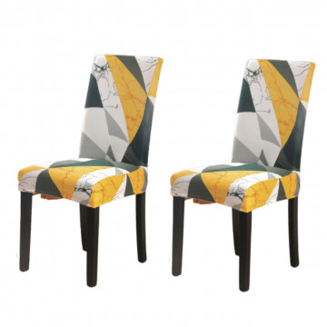 Set 6 huse pentru scaune, cu elastic, spandex, alb / galben, HESS-59 - Img 2
