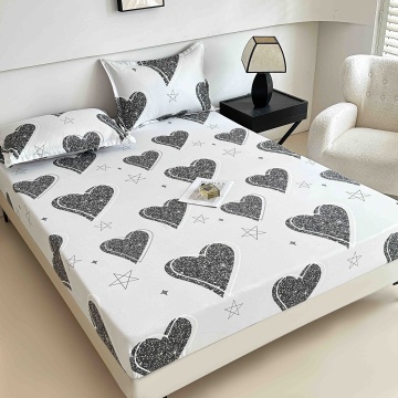 Set Husă de Pat cu Elastic 180×200 cm, Alb cu inimioare negre, 3 Piese – JoJo Home