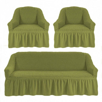Set huse elastice si creponate, canapea 3 persoane + 2 fotolii, verde - Img 1