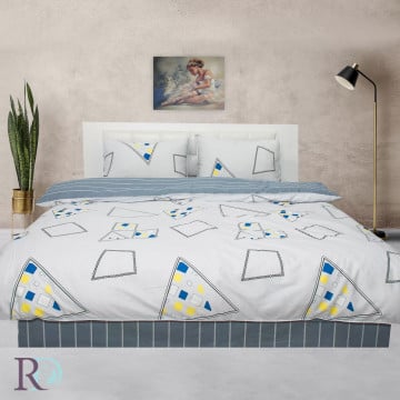 Set lenjerie de pat, 100% bumbac, tesatura satin, alb / albastru, Roxyma Dream Didre - Img 1