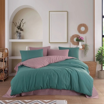 Set lenjerie de pat bumbac poplin 100% Diamond | Hobby Home | verde petrol & pudră | uni bicolor | 4 piese | 2 persoane