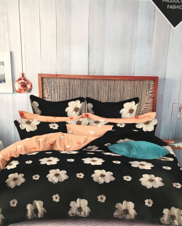 Set lenjerie de pat bumbac saten 100% Bolera | Hobby Home | gri antracit & gri deschis | floral | 6 piese | 2 persoane - Img 2