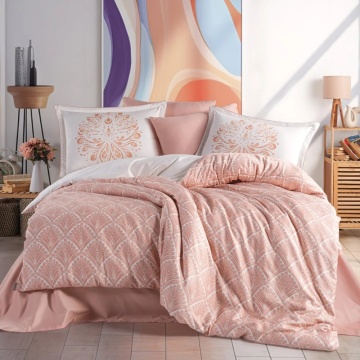 Set lenjerie de pat bumbac saten 100% Sheldon | Hobby Home | roz somon | geometric | 6 piese | 2 persoane