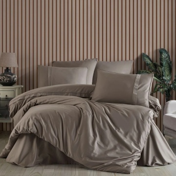 Set lenjerie de pat bumbac satinat 100% PLAIN | Hobby Home | Camel | Uni | 300 fire/cm² | 6 piese | 2 persoane