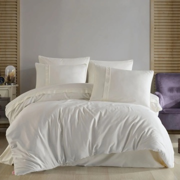 Set lenjerie de pat bumbac satinat 100% PLAIN | Hobby Home | Crem | Uni | 300 fire/cm² | 6 piese | 2 persoane