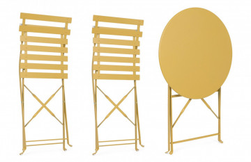Set masa si scaune pliabile pentru gradina 3 piese galben din metal, Wissant Bizzotto - Img 11
