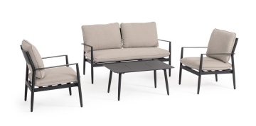 Set mobilier de gradina, 4 piese, metal / textil, negru / bej, Nebula Bizzotto - Img 1