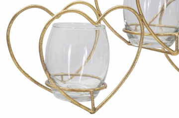 Suport de lumanari auriu din sticla si metal, 37,5 x 9 x 19 cm, Heart Mauro Ferreti - Img 4