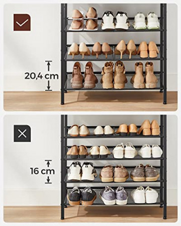 Suport pantofi cu 5 rafturi, 75 x 28 x 93 cm, PAL melaminat / metal, maro / negru, Vasagle - Img 6