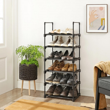 Suport pantofi cu 6 rafturi, metal, negru, Songmics - Img 2