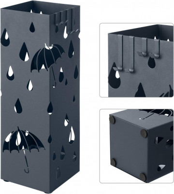 Suport umbrele, 15,5 x 15,5 x 49 cm, metal, gri antracit, Songmics - Img 5