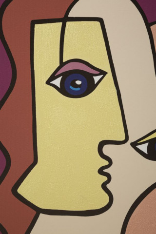 Tablou decorativ multicolor din lemn de Pin si panza, 60x3x90 cm, Faces-B Mauro Ferretti - Img 2