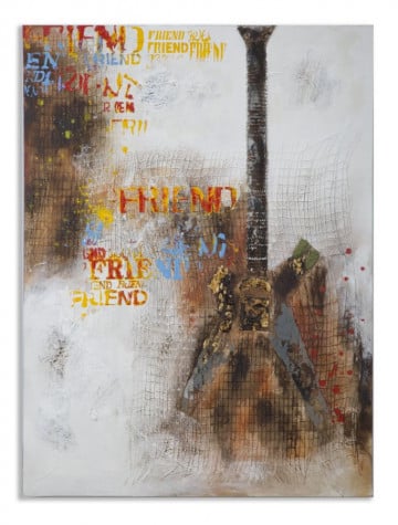 Tablou decorativ multicolor din lemn de pin si panza, 90 x 3,5 x 120 cm, Guitar A Mauro Ferreti - Img 1