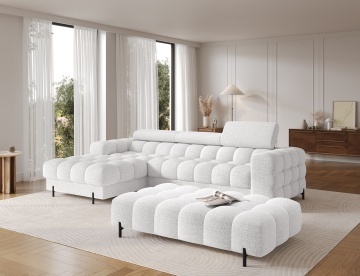 Taburet Tapitat cu Picioare Ferivo, 140x70x40 cm, alb bouclé – Royal 01 - Img 5