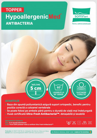 Topper HypoallergenicMed Antibacteria, 90x200x5, husa detasabila, lavabila si certificata Ultra-Fresh Antibacterial™ - Img 2