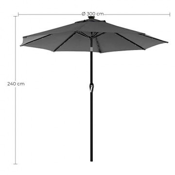 Umbrela de gradina cu iluminare LED, metal / textil, antracit, Songmics - Img 6