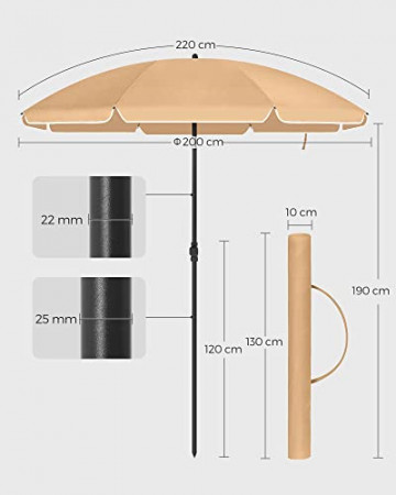 Umbrela de gradina gri taupe din poliester si metal, ∅ 200 cm, Vasagle - Img 3
