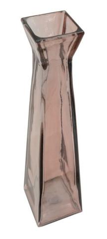 Vaza decorativa roz din sticla reciclata, 13 x 13 x 55 cm, Piramide Mauro Ferreti - Img 3