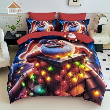 🎄 Lenjerie de Pat 6 Piese Crăciun Roșie | Moș Crăciun în Horn | Imprimeu Digital 5D | Finet | Jojo Home