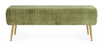 Bancheta cu caneluri verde olive/auriu din catifea si metal, 129 cm, Selena Bizzotto - Img 3