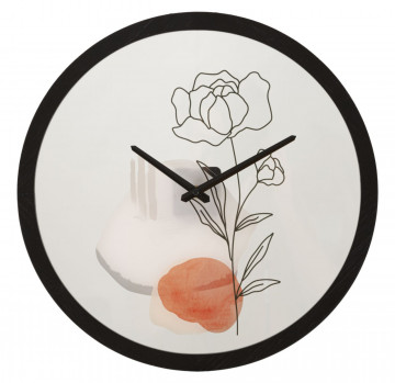 Ceas decorativ alb/negru din metal, ∅ 40 cm, Flower Mauro Ferretti - Img 1