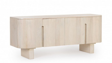 Comoda TV finisaj natural din lemn de Mango si MDF, 140x40x58 cm, Serapis Bizzotto - Img 1