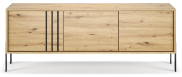 Comodă TV Nexo ADRK stejar artisan vedere frontală cu accente decorative negre și design modern