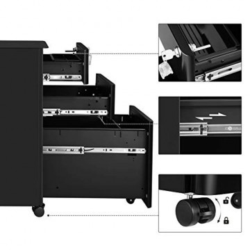 Corp mobil pentru birou / rollbox, 46 x 30 x 59.2 cm, metal, negru, Songmics - Img 9