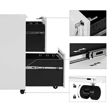 Corp mobil pentru birou / rollbox cu 2 sertare, 45 x 39 x 69,5 cm, metal, alb, Songmics - Img 7