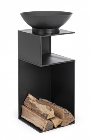 Cos de foc cu compartiment pentru lemne, negru, 38 x 38H, Efesto Yes - Img 1