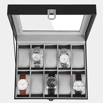 Cutie pentru ceasuri, 25.5 x 20.2 x 7.8 cm, MDF / catifea, negru / gri, Songmics - Img 10