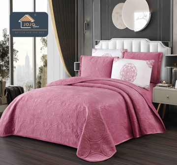 Cuvertură catifea matlasată roz | 5 piese | 220x240 cm | JoJo Home