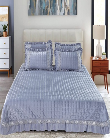 Cuvertura de pat 2 persoane, catifea, bleu, 3 piese, CCC-82 – fotografie de catalog din alt cadru