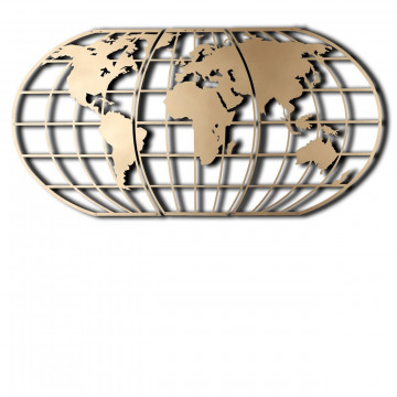 Decoratiune de perete, World Map Globe Led, Metal, Dimensiune: 60 x 120 cm, Auriu - Img 2