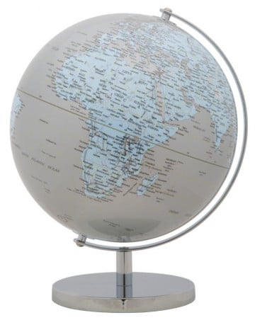 Decoratiune glob argintiu/albastru deschis din metal, ∅ 25 cm, Globe Mauro Ferretti - Img 1