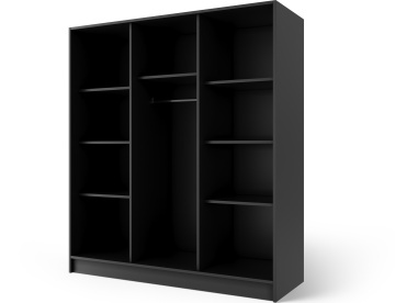 Dulap cu 3 usi si oglinda Alarica 180x60x200 cm – Negru – imagine de ansamblu a produsului